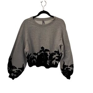 Anthropologie NWT Velvet Appliqué Sweatshirt Embroidered Balloon Sleeve.  Medium